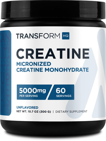 TransformHQ Creatine Monohydrate Powder, 60 Servings of Pure Performance Creatine - Non-GMO, Gluten Free