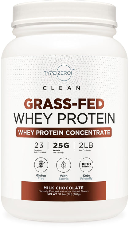 Type Zero Grass Fed Whey Protein Concentrate Powder (Chocolate, 2LBS) - Gluten Free & Non-GMO