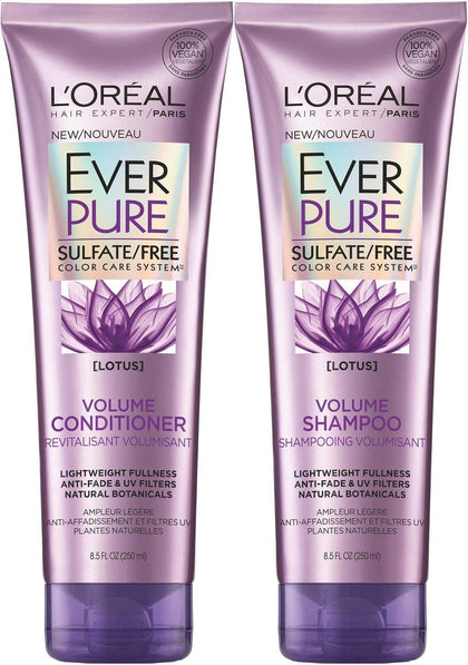 L'Oreal Paris EverPure Sulfate-Free Color Care System Volume Shampoo & Conditioner with lotus, 8.5 Ounce Each (lotus)