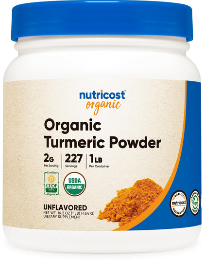 Nutricost Organic Turmeric Root Powder 1 LB (16oz) - Certified USDA Organic, Food Grade, Gluten Free, Non-GMO