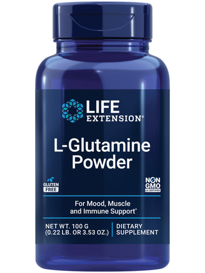 Life Extension L-Glutamine Powder, Amino Acid, Supports Muscle Health and Immune Health, Gluten-Free, Non-GMO, Vegetarian, 100 Grams