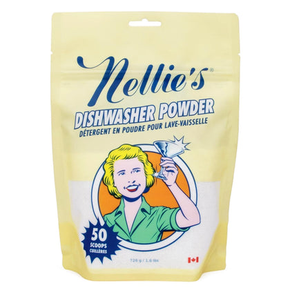 Nellie's Dishwasher Powder - Powerful Grease Removal, Eco-Friendly & Phosphate-Free, Plant-Based Cleaning for Sparkling Dishes - 50 Scoop Pouch