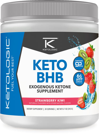 Ketologic Keto BHB (Strawberry Kiwi Flavor) 30 Servings - Exogenous Ketone Supplement with goBHB, Beta-Hydroxybutyrate Salts