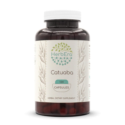 HerbEra Catuaba 120 Capsules, 500 mg, Wildcrafted Catuaba (Erythroxylum catuaba) Dried Bark (120 Capsules)