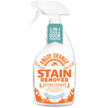 ANGRY ORANGE Stain & Odor Remover - 32oz Enzyme Pet Cleaner - Dog & Cat Urine Destroyer and Stain Remover - Fresh Scented Cleaning Solution - Puppy Supplies