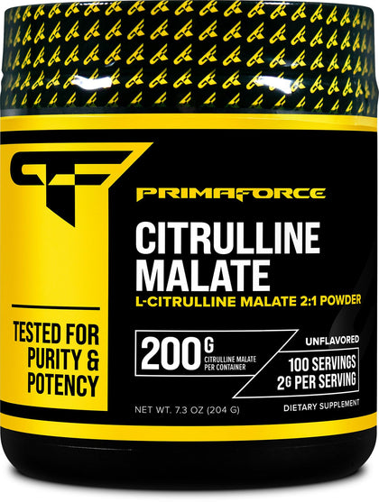 PrimaForce L-Citrulline Malate Powder, Unflavored Pre Workout Supplement, 200 grams - Boosts Energy, Aids Recovery, Enhances Strength Performance - Vegan, Non-GMO