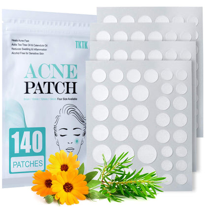 Acne Patch Pimple Patch, 4 Sizes 140 Patches Acne Absorbing Cover Patch, Hydrocolloid Invisible Acne Patches For Face Zit Patch Acne Dots Tea Tree, Calendula Oil