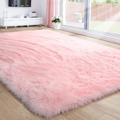 Pink Area Rug for Girls Bedroom,Fluffy Shag Rug 4'X6' for Living Room,Furry Carpet for Kids Room,Shaggy Throw Rug for Nursery Room,Fuzzy Plush Rug for Dorm,Pink Carpet,Cute Room Decor for Baby