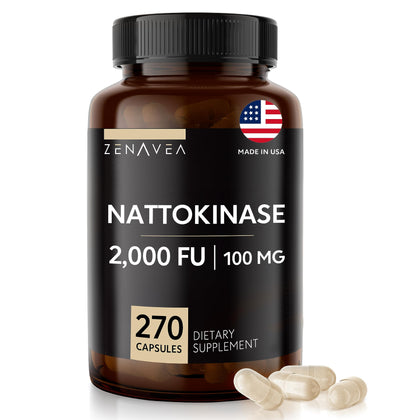 Zenavea - Nattokinase Superfood Supplement - Recommended 2000 FU Dose - 270 Vegan Capsules - 9 Months Treatment