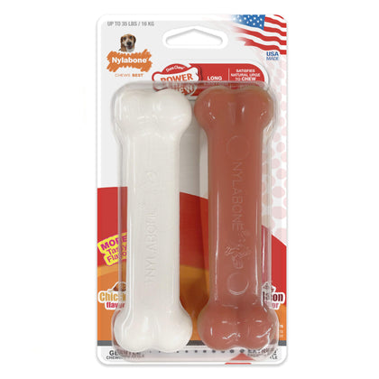 Nylabone Classic Power Chew Toys Twin Pack - Dog Toys for Aggressive Chewers - Indestructible Dog Bones for Medium Dogs - Bacon and Chicken Flavors, Medium/Wolf (2 Count)