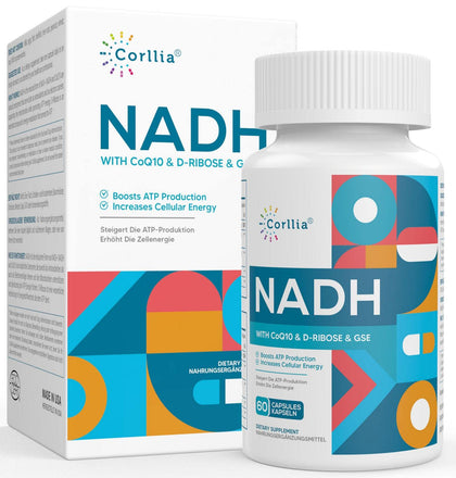 NADH + CoQ10 + D-Ribose Supplement, Enhance NAD+ Supplement for Energy, Fatigue, 60 Capsules