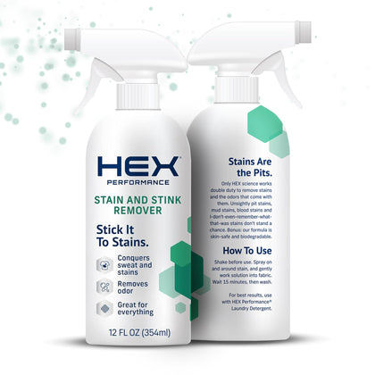 HEX Performance Stain & Stink Remover, Fragrance Free, 12oz (Pack of 2) - Designed for Activewear, Eco-friendly