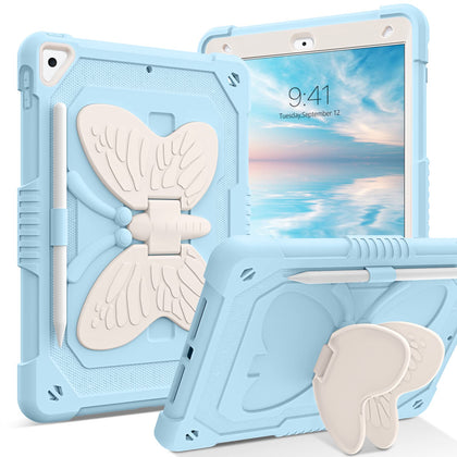 YINLAI iPad 9th 8th 7th Generation Case,iPad 10.2 Inch Case,iPad air 3rd Case with Pencil Holder Butterfly Kickstand Kid Girl Shockproof Protective Cover for iPad 9 8 7 Gen 2021/2020/2019, Blue