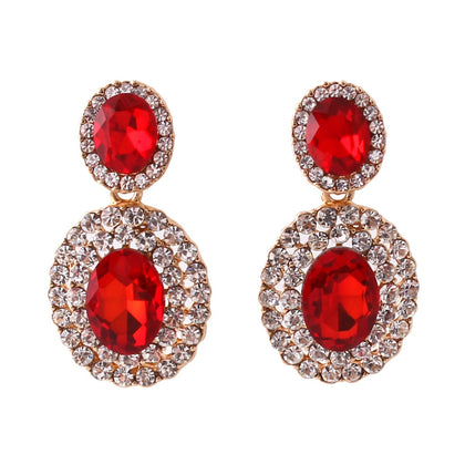 Grace Jun Big Rhinestone Crystal Clip on Earrings Without Piercing for Women Cuff Earrings (Red ear clip)