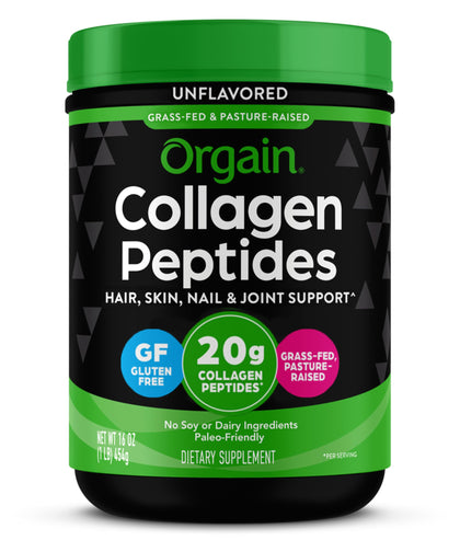 Orgain Hydrolyzed Collagen Peptides Powder For Women & Men, 20g Grass Fed Collagen, Unflavored - Hair, Skin, Nail, & Joint Support Supplement, Paleo & Keto, Non-GMO, Type I & III, 1lb