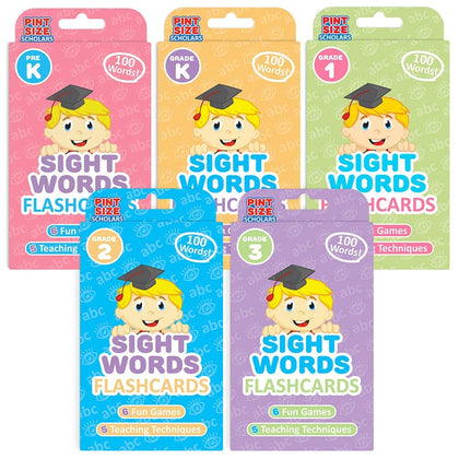 pint-size scholars 100 vocabulary flash cards for sight words - 6 learning games per deck for preschool & elementary early learning- all grades bundle