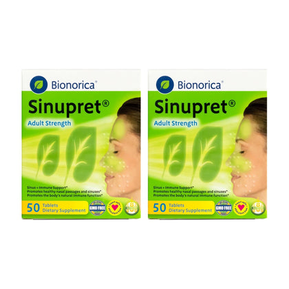 Sinupret Adult Strength Sinus + Immune Support All Natural, Fast Acting Herbal Nasal Passage & Immunity Boost Supplement with Verbena & Elder Flower - 100 Tablets - 2 Pack