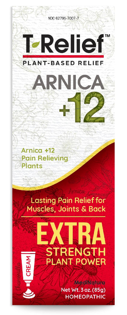 T-Relief Extra Strength Cream Arnica +12 Natural Relieving Actives for Back Pain Joint Soreness Muscle Aches & Stiffness, Whole Body Fast Acting Relief for Women & Men - 3 oz