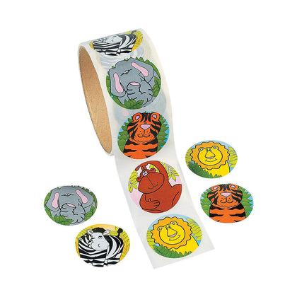 Zoo Animal Stickers (Roll of 100) - 1.5 Round, 6 Cool Designs - Great for Kids, Teachers, Party Favors, Rewards, Craft Projects, Water Bottles, Scrapbooks, Calendars, Planners, and Journals