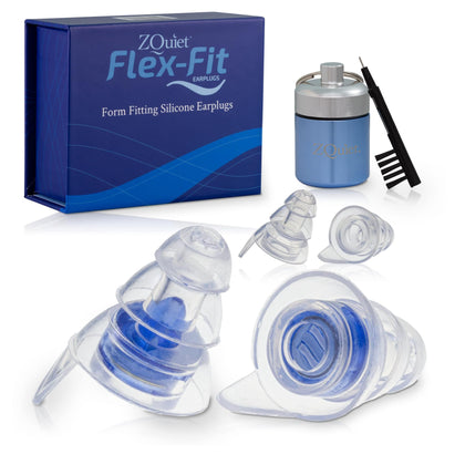 ZQuiet, Flex-Fit Earplugs, Noise Reduction Earplugs for Sleep, Work, Concerts & Travel, Includes 2 Sizes, Premium Gift Box & Storage Case