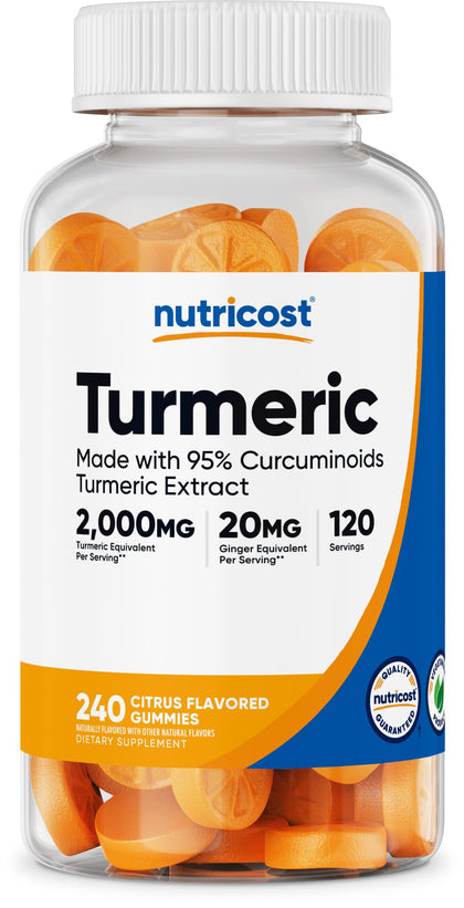 Nutricost Turmeric Gummies (240 Gummies) - Citrus Flavored, Made with 95% Curcuminoids, 120 Servings, includes Ginger and Black Pepper Extract, Vegetarian, Non-GMO and Gluten Free