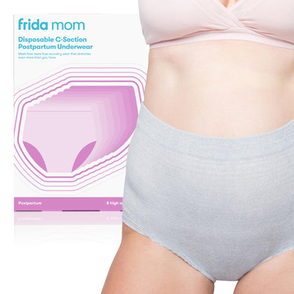 Frida Mom Postpartum Disposable Underwear, High Waist C-Section Cut, 100% Cotton Microfiber, Super Soft, Stretchy, Breathable, Wicking, Latex-Free, Size Regular, 8 Count