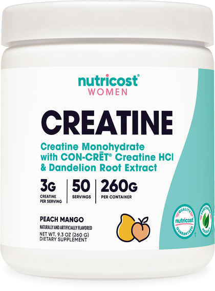 Nutricost Creatine Monohydrate Powder for Women, Micronized, Peach Mango Flavor, 50 Servings - Vegetarian, Non-GMO, Gluten Free