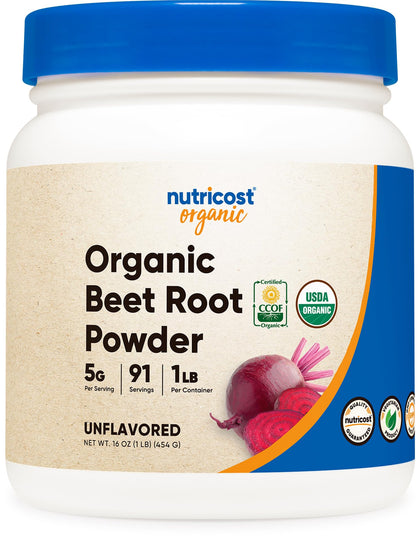 Nutricost Organic Beet Root Powder 1 LB - Vegan, Superfood, Certified USDA Organic