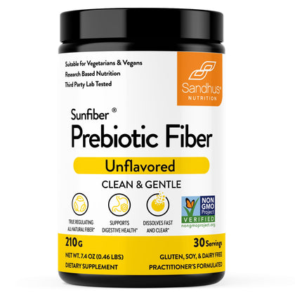 Sandhu's Prebiotic Fiber Supplement Powder -30 Servings- SunFiber® -Low FODMAP Unflavored Supplement for Digestive & Colon Health -- Gluten Free Powder - Supports Gut Health in Men & Women