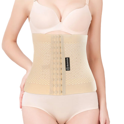 BODIVITALS Postpartum Waist Trainer | Waist Trainer for Women | Body Shaper Tummy Control | Women Waist Trainer Corset | Postpartum Belly Wrap | Tummy Tucker Post Pregnancy Recovery Belt (S, Beige)