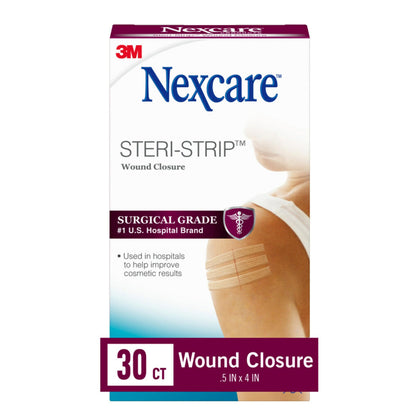 Nexcare Steri-Strip Wound Closure, Breathable Strips Hold Small Wounds Firmly Closed, Great After Sutures or Staples - 30 Wound Closures