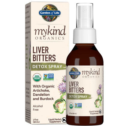 Garden of Life mykind Organics Liver Bitters Detox Spray, Liver Detox Herbal Bitters Artichoke Dandelion Burdock in Apple Cider Vinegar, Liver Cleanse Supplements for Digestive Health, 2 fl oz Liquid