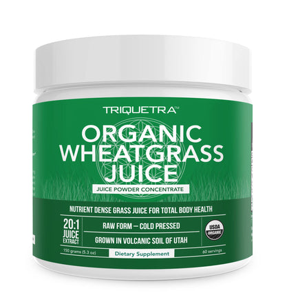 Organic Wheatgrass Juice Powder - Organic, Grown in Volcanic Soil of Utah - Raw BioActive Form, Cold-Pressed Then CO2 Dried, 20:1 Concentrate Juice Extract - Unflavored (5.3 oz - 50 Servings)