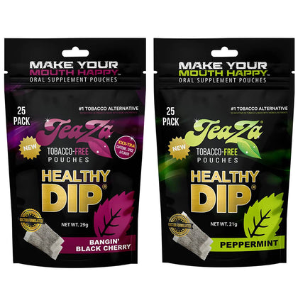 TeaZa Herbal Energy Pouch - Tobacco Alternative | 2 x 25 Pouch Pack | 1 Peppermint & 1 Bangin' Black Cherry