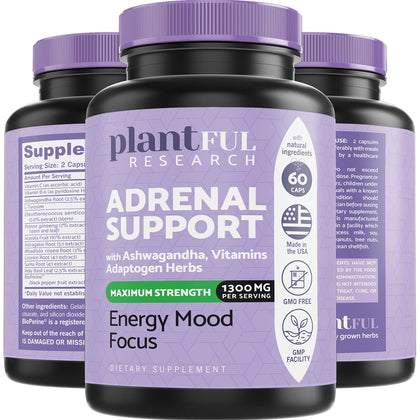 Adrenal Support & Cortisol Manager Supplement ?Ultra High Purity Adaptogens, Ashwagandha Extract, Rhodiola Rosea Capsules for Natural Energy, Fatigue, Mood Boost Non GMO