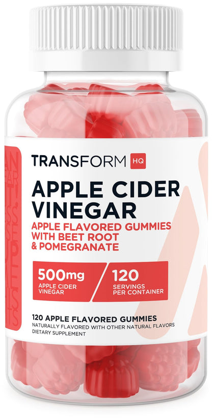 TransformHQ Apple Cider Vinegar Gummies (120 Servings, 500mg Per Serving) - Gluten Free, Non-GMO