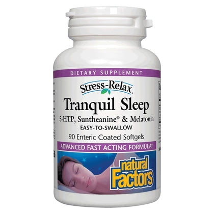 Stress-Relax Tranquil Sleep by Natural Factors, Sleep Aid with Suntheanine L-Theanine, 5-HTP, Melatonin, 90 Softgels