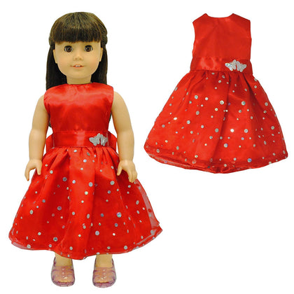 doll clothes - beautiful red dress with dots outfit fits american girl doll, my life doll and 18 inch dolls