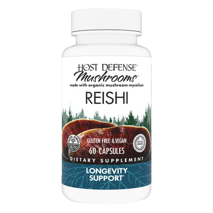 Host Defense Reishi Capsules - Heart & Immune Health Support Supplement - Mushroom Supplement to Support Energy & Vitality - Reishi Supplement to Aid Overall Well-Being - 60 Capsules (30 Servings)*