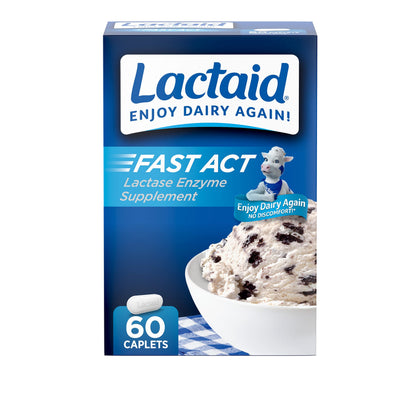 lactaid fast act lactose intolerance relief caplets, lactase enzyme to prevent gas, bloating & diarrhea due to lactose sensitivity, supplements for travel & on-the-go, 60 packs of 1-ct. (expiry -5/31/2026)