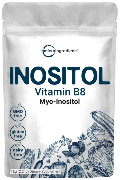 Pure Inositol Powder, Myo-Inositol B8 Powder, 1KG (2.2 Pounds), Strongly Supports Liver Health & Antioxidant, Super Inositol for Hair and Inositol for Sleep, Non-GMO and Vegan Friendly