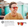 knockaround classics polarized sunglasses for men & women - impact resistant lenses & full uv400 protection, translucent grey frames/red reflective lenses