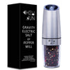 Gravity Salt and Pepper Grinder with Adjustable Coarseness Automatic Pepper and Salt Mill Battery Powered with Blue LED Light,One Hand Operated,Brushed Stainless Steel by CHEW FUN