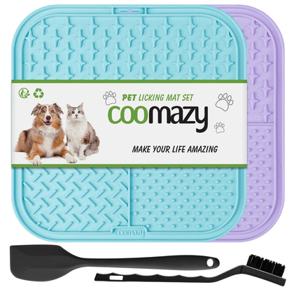 Coomazy Lick Mat for Dog and Cat, Slow Feeder & Non-Slip Design, Boredom and Anxiety Reducer, Suitable for Food, Treats, Yogurt, Peanut Butter and Liver Paste, Non-Toxic, Blue & Purple