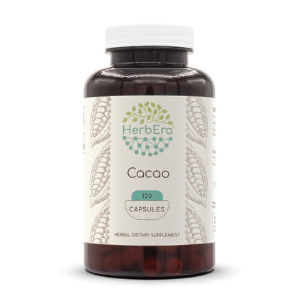 Cacao 120 Capsules, 500 mg, Cacao (Theobroma Cacao) Dried Raw Beans (120 Capsules)