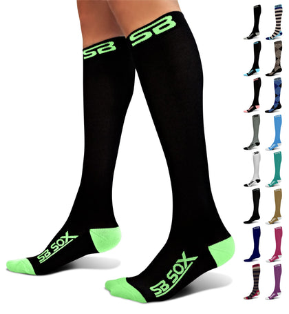 SB SOX Compression Socks (20-30mmHg) for Men & Women - Best Compression Socks for All Day Wear, Better Blood Flow, Swelling! (Medium, Black/Green)