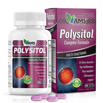 America Medic & Science PolySitol (90 Caplets) Natural PCOS Supplements for Women | Contains Myo-Inositol, D-Chiro Inositol, Vitamins for Female Fertility | Supports Weight Loss and Hormonal Balance