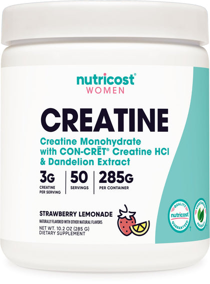 Nutricost Creatine Monohydrate Powder for Women, Micronized, Strawberry Lemonade, 50 Servings - Vegetarian, Non-GMO, Gluten Free