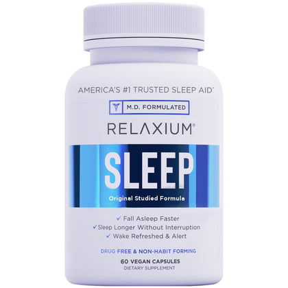 Relaxium Sleep Aid for Adults, Melatonin Sleep Supplement to Support Longer Sleep, Non-Habit Forming, Magnesium, Ashwagandha, 60 Capsules, 30-Day Supply