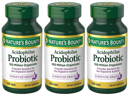 Nature's Bounty Probiotic Acidophilus, 360 Tablets (3 X 120 Count Bottles),, 360 Count ()